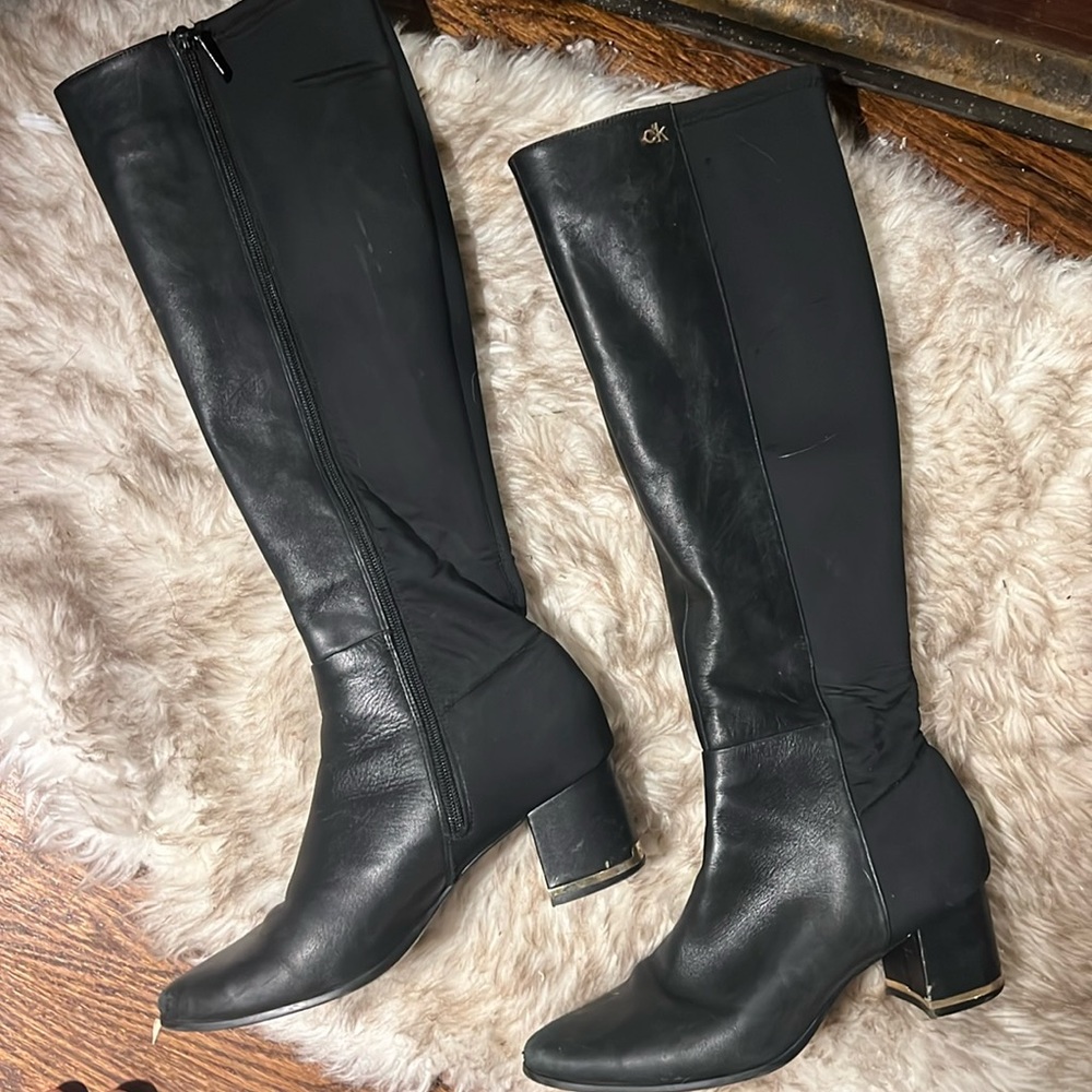 Black and Gold Calvin Klein Size 9.5 Boots